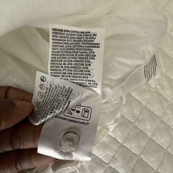 H&M Womens Pleated White Blouse Medium Button-Up Long-Sleeve - Picture 5 of 13